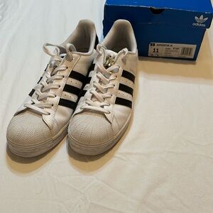 Adidas superstars in white with black stripes size 11